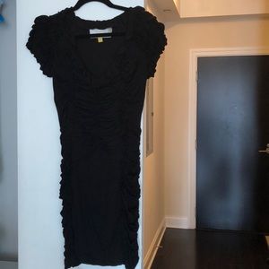 Black rouched and ruffled cotton dress